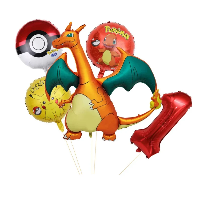 Ensemble de ballons d'anniversaire Charizard avec année et âge
