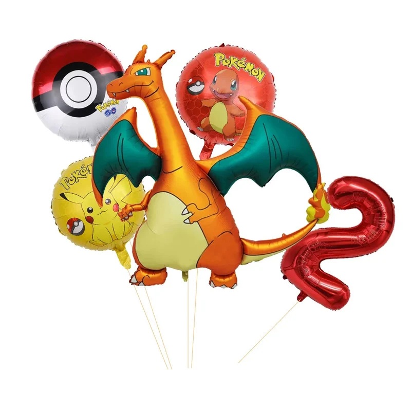 Ensemble de ballons d'anniversaire Charizard avec année et âge