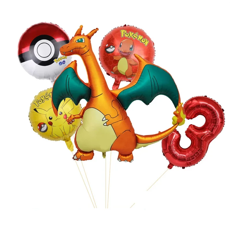 Ensemble de ballons d'anniversaire Charizard avec année et âge