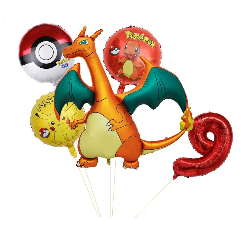 Ensemble de ballons d'anniversaire Charizard avec année et âge