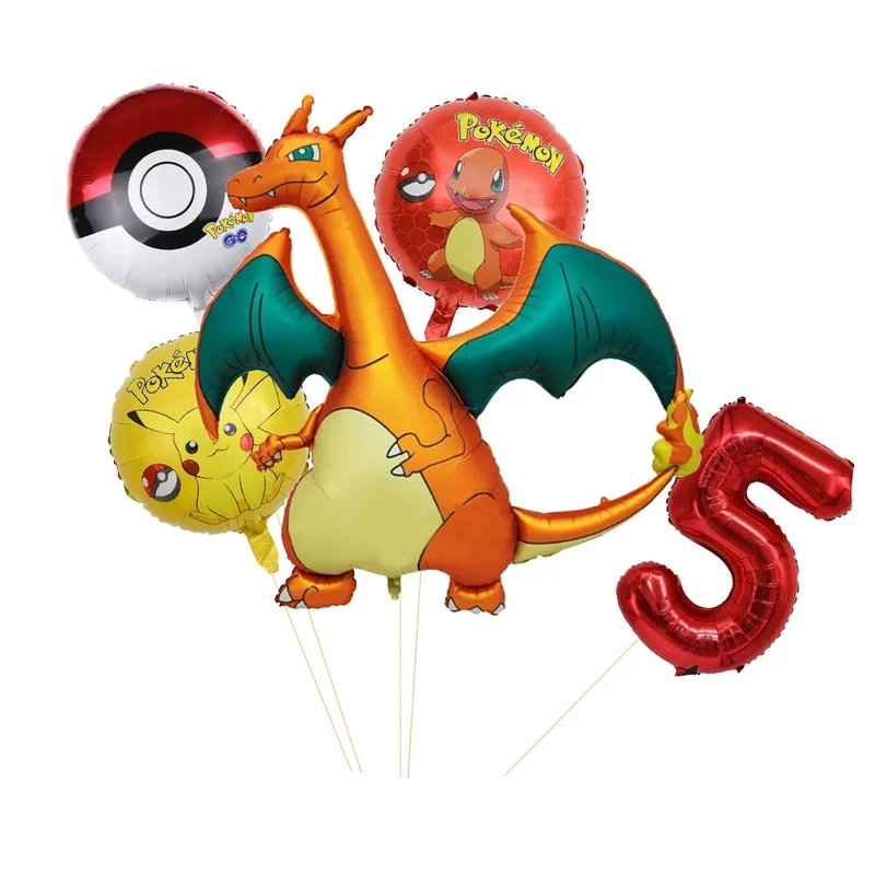 Ensemble de ballons d'anniversaire Charizard avec année et âge