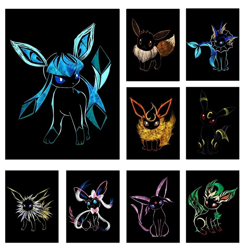 Décoration murale abstraite d'une affiche représentant les évolutions d'Évoli (Pokémon)