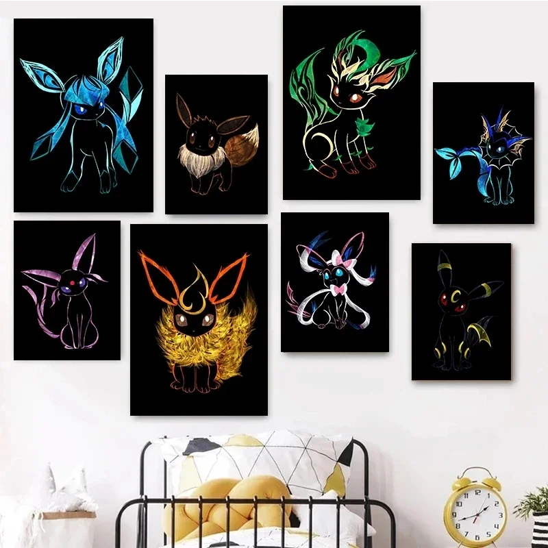 Décoration murale abstraite d'une affiche représentant les évolutions d'Évoli (Pokémon)