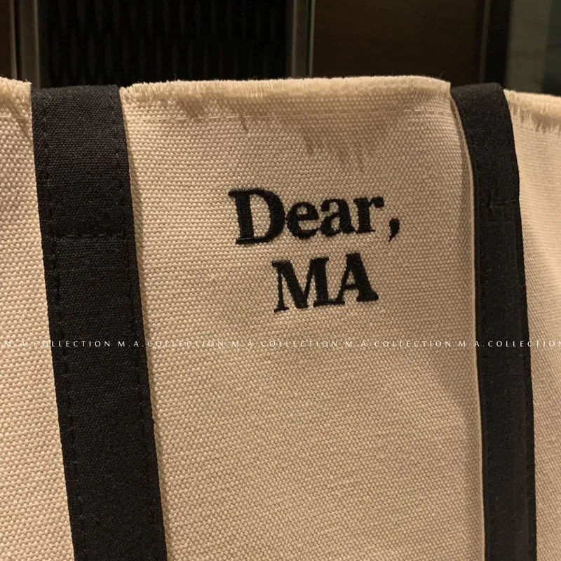Made in Korea 定制黑帶刺繡字母大帆布袋