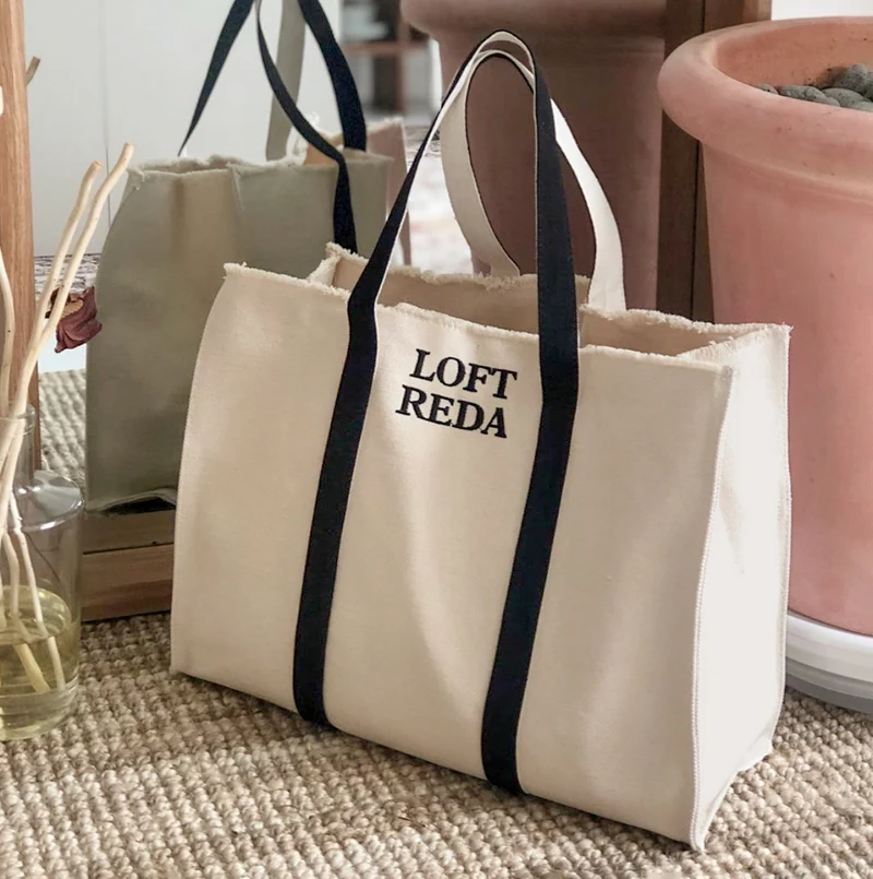 Made in Korea 定制黑帶刺繡字母大帆布袋