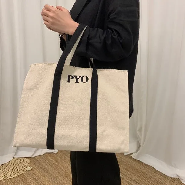Made in Korea 定制黑帶刺繡字母大帆布袋