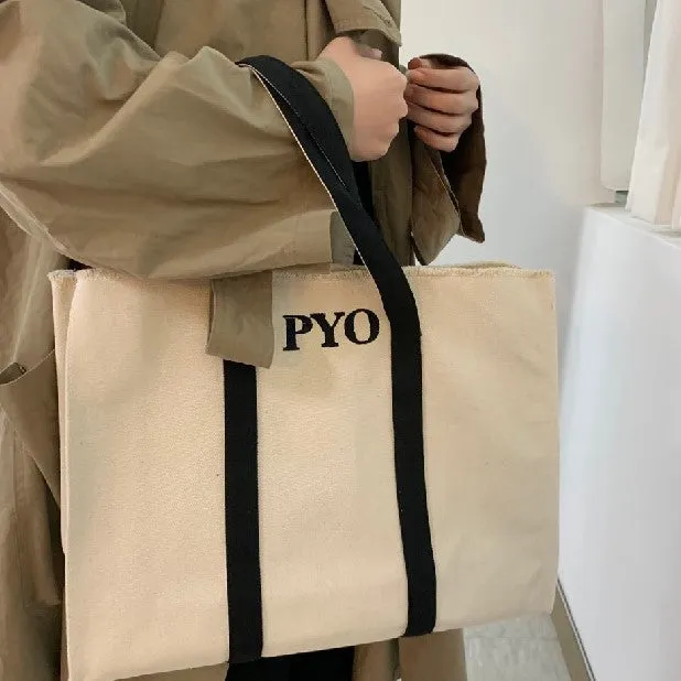 Made in Korea 定制黑帶刺繡字母大帆布袋