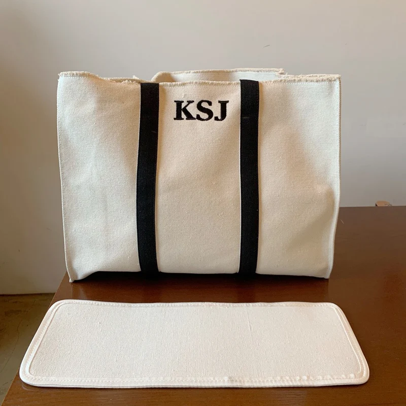 Made in Korea 定制黑帶刺繡字母大帆布袋