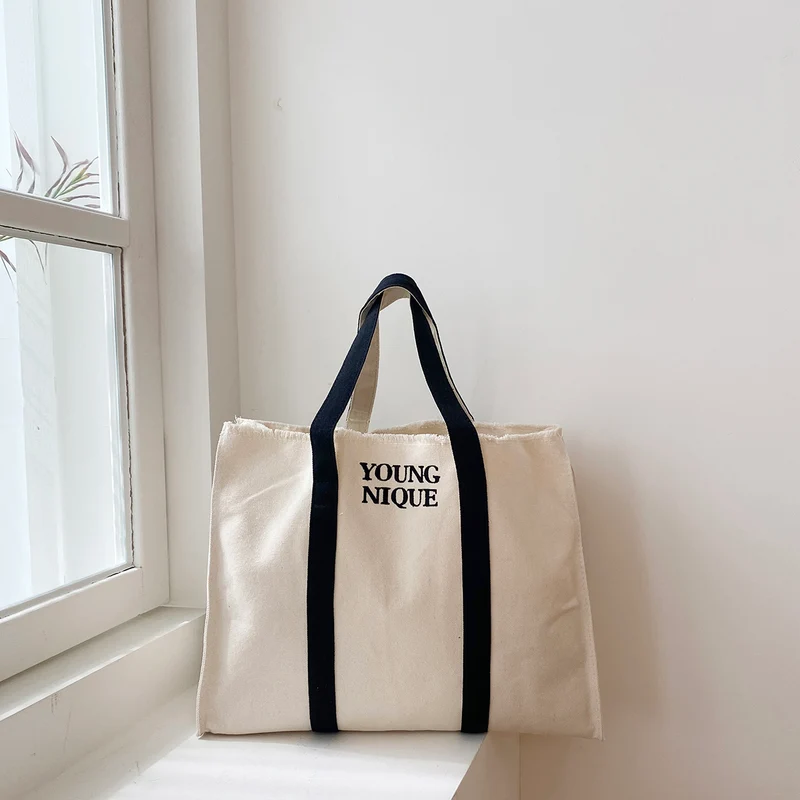Made in Korea 定制黑帶刺繡字母大帆布袋