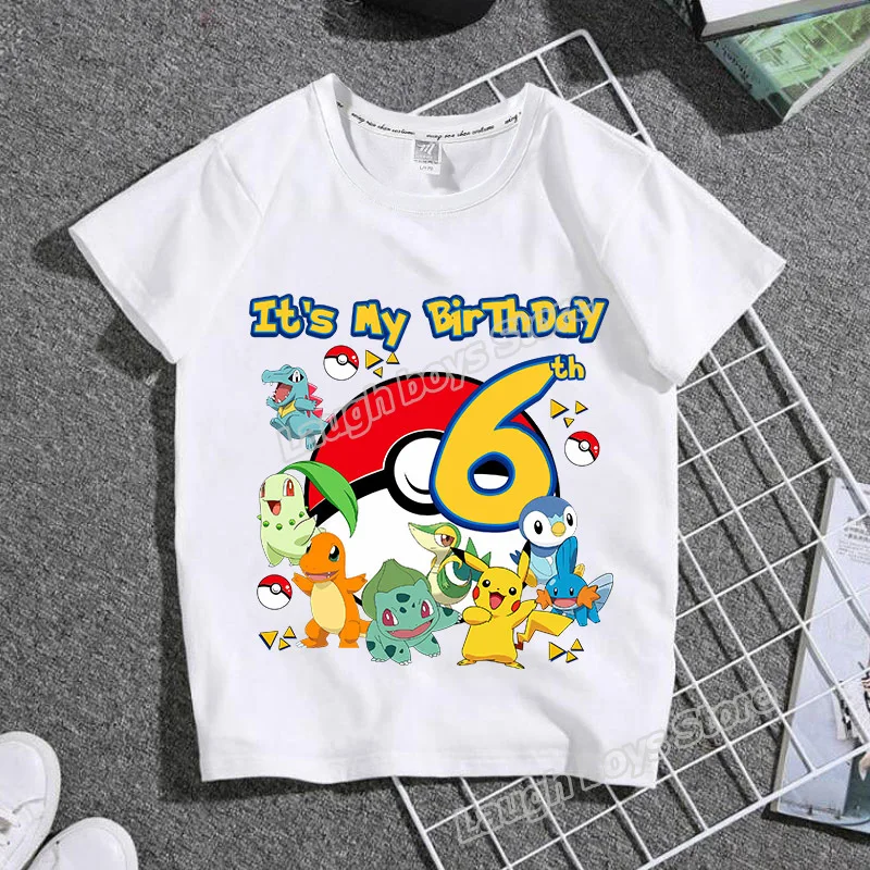 T-shirt d'anniversaire Pokémon pour enfants avec informations sur l'âge