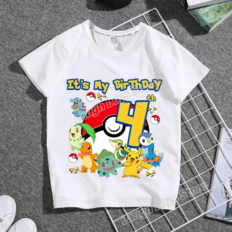 T-shirt d'anniversaire Pokémon pour enfants avec informations sur l'âge