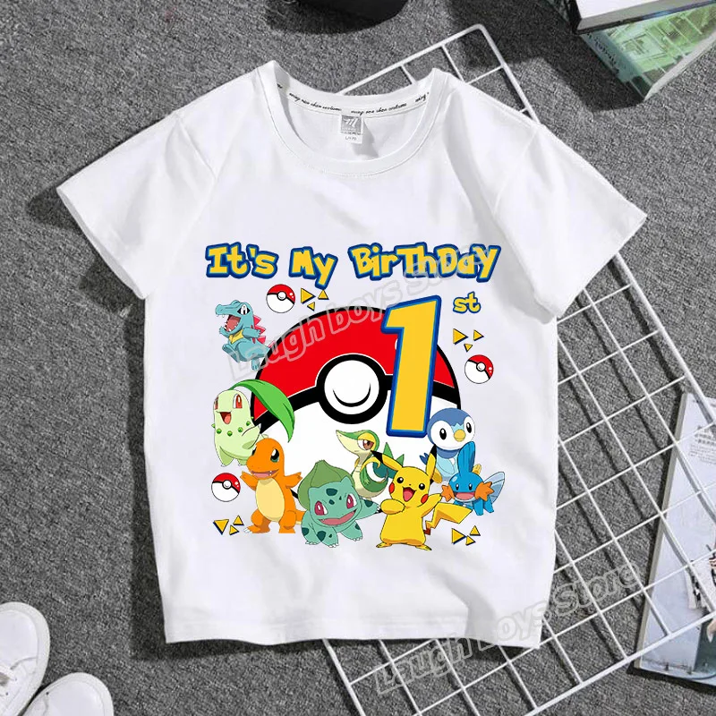T-shirt d'anniversaire Pokémon pour enfants avec informations sur l'âge