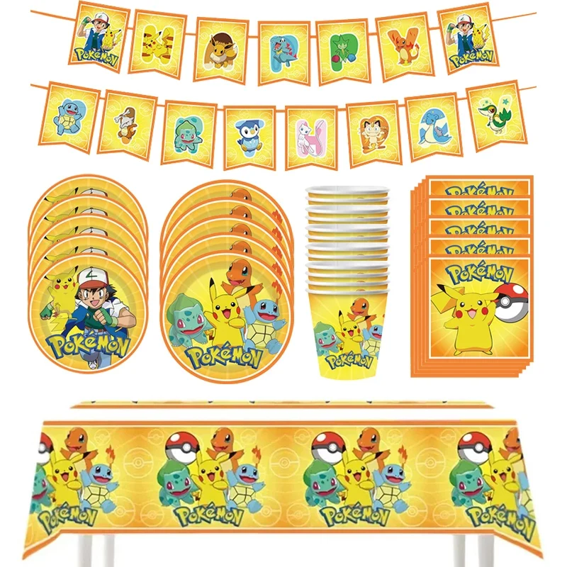 Décorations d'anniversaire pour enfants Pokémon - assiettes, tasses, bannières, etc.