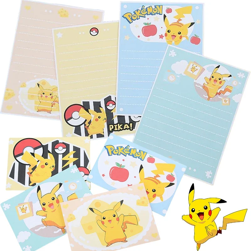 Lot de 10 cartes d'invitation Pokémon Pikachu, lettre avec enveloppe
