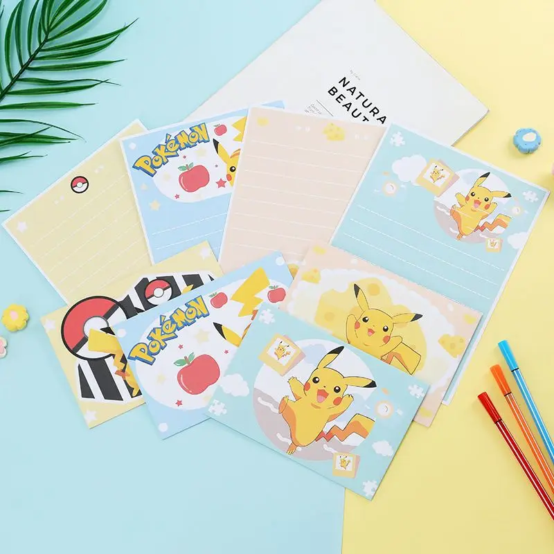 Lot de 10 cartes d'invitation Pokémon Pikachu, lettre avec enveloppe