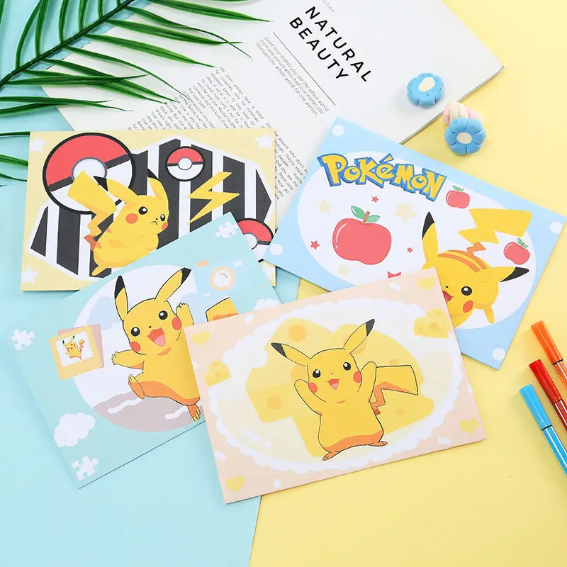 Lot de 10 cartes d'invitation Pokémon Pikachu, lettre avec enveloppe