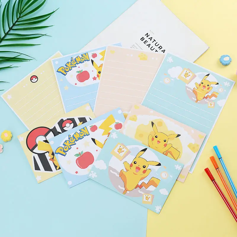 Lot de 10 cartes d'invitation Pokémon Pikachu, lettre avec enveloppe