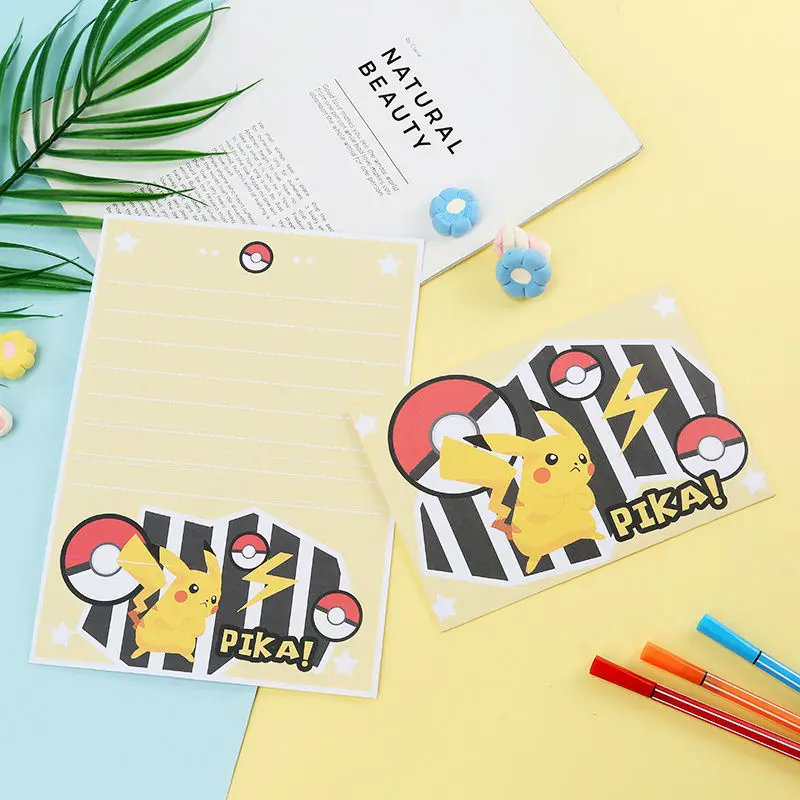 Lot de 10 cartes d'invitation Pokémon Pikachu, lettre avec enveloppe