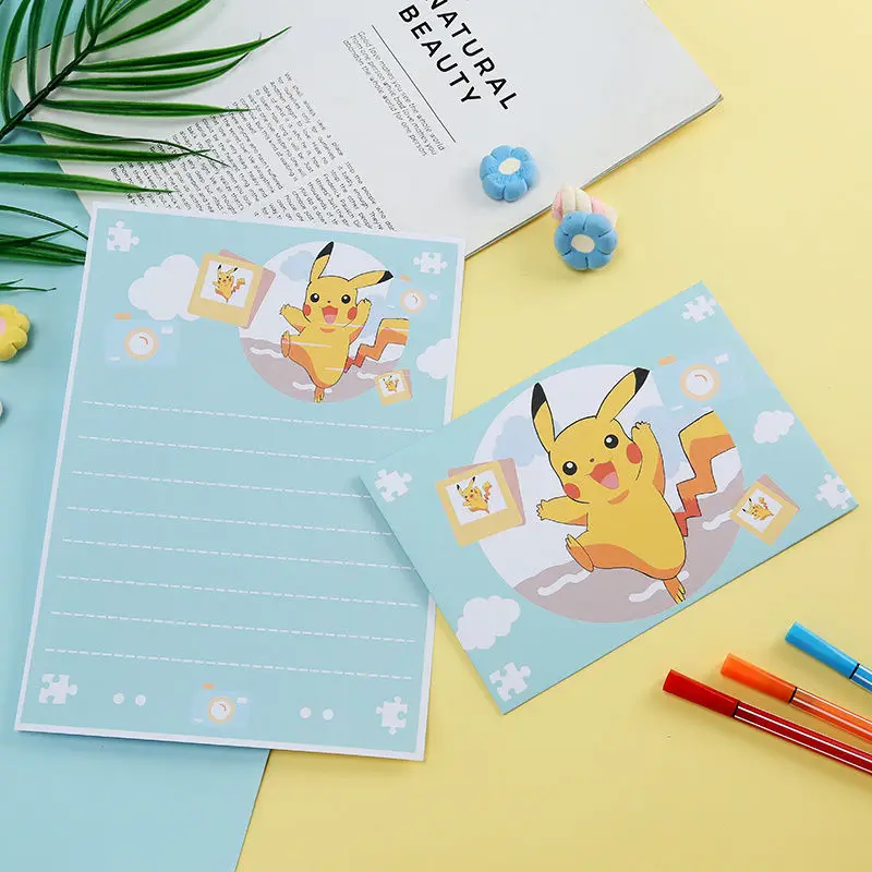 Lot de 10 cartes d'invitation Pokémon Pikachu, lettre avec enveloppe