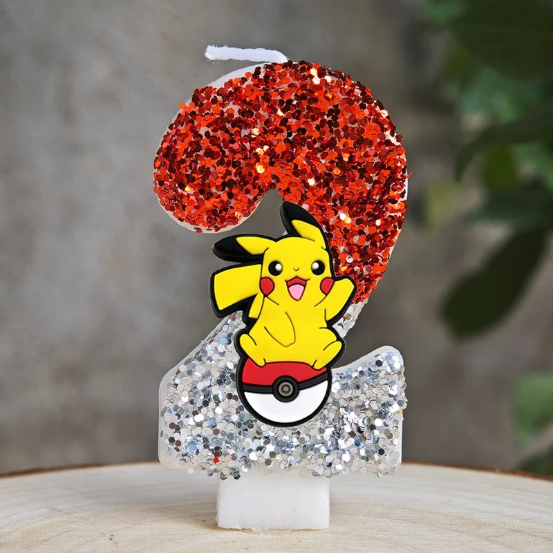 Bougies à paillettes Pokémon Pikachu pour les anniversaires avec année en différentes couleurs