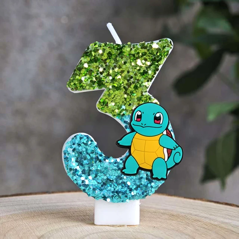 Bougies à paillettes Pokémon Pikachu pour les anniversaires avec année en différentes couleurs