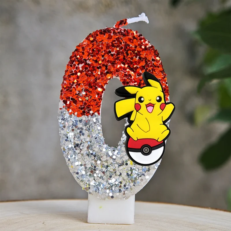 Bougies à paillettes Pokémon Pikachu pour les anniversaires avec année en différentes couleurs