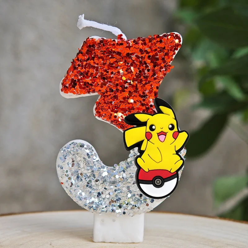 Bougies à paillettes Pokémon Pikachu pour les anniversaires avec année en différentes couleurs