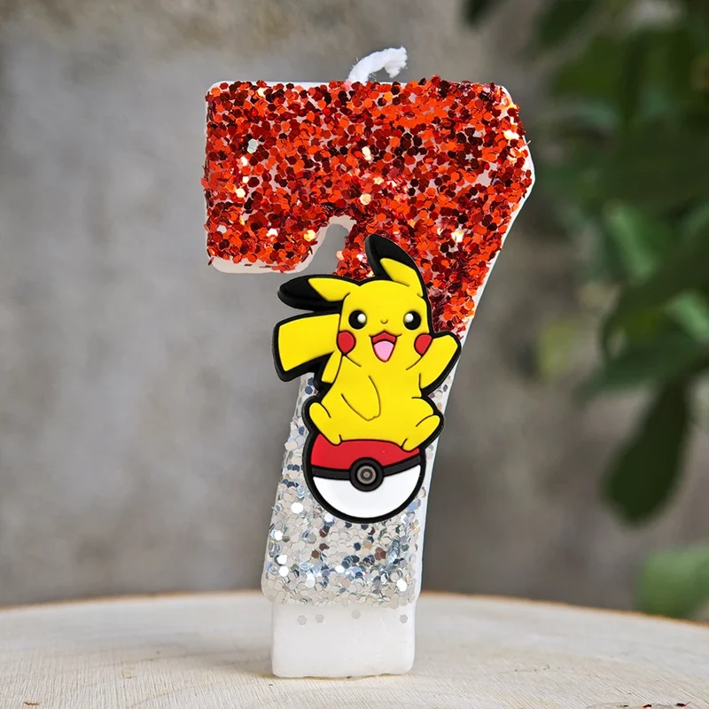 Bougies à paillettes Pokémon Pikachu pour les anniversaires avec année en différentes couleurs