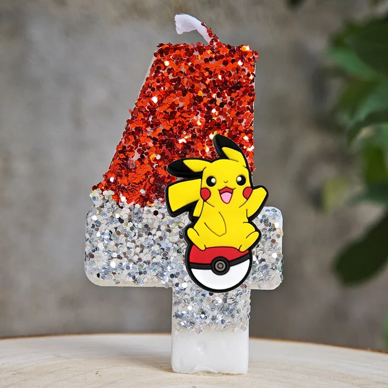 Bougies à paillettes Pokémon Pikachu pour les anniversaires avec année en différentes couleurs