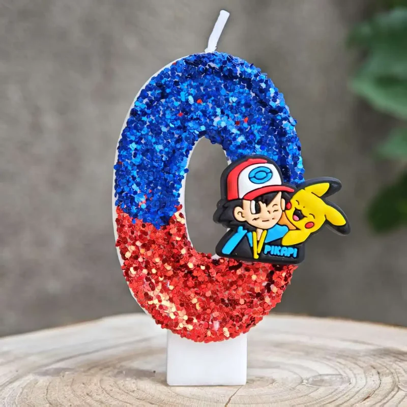 Bougies à paillettes Pokémon Pikachu pour les anniversaires avec année en différentes couleurs