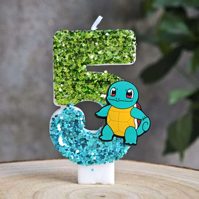 Bougies à paillettes Pokémon Pikachu pour les anniversaires avec année en différentes couleurs