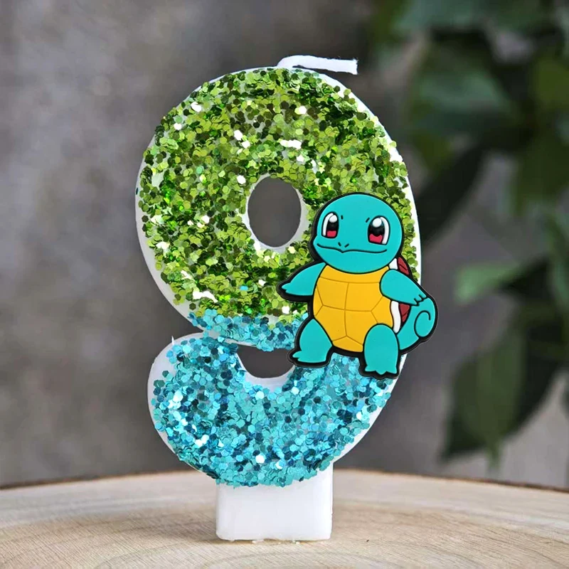 Bougies à paillettes Pokémon Pikachu pour les anniversaires avec année en différentes couleurs