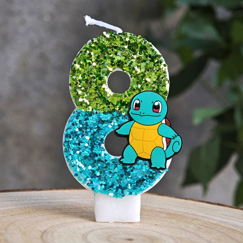 Bougies à paillettes Pokémon Pikachu pour les anniversaires avec année en différentes couleurs