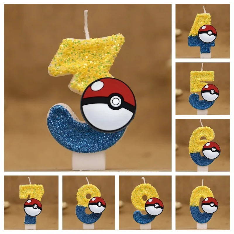 Bougie d'anniversaire Pokeball avec numéro pour gâteau, tarte, anniversaire etc.