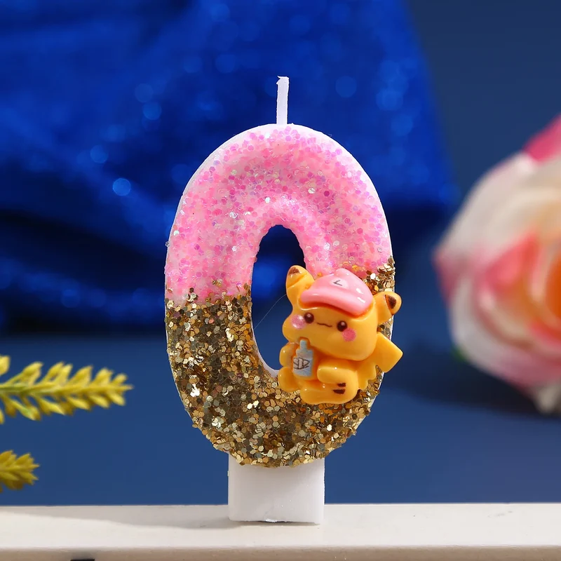 Bougie à paillettes Pikachu rose avec année pour de superbes anniversaires