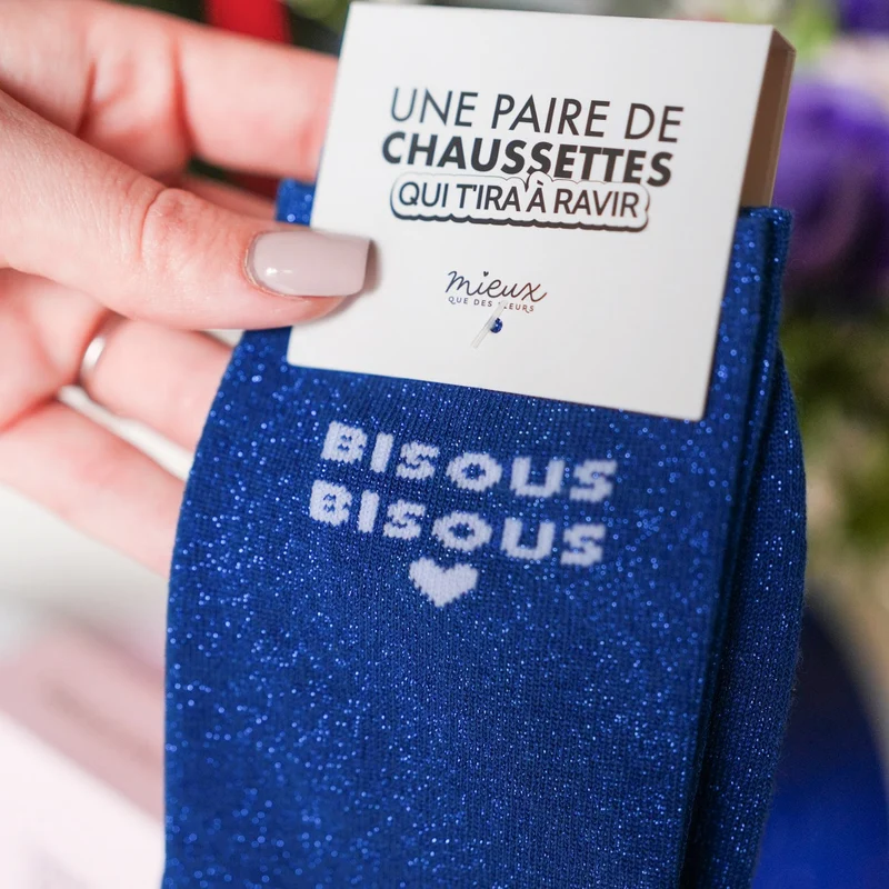 Chaussettes pailletées « Bisous Bisous » – Cadeau feel good 💋