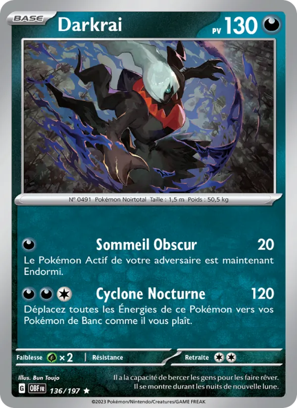 Darkrai 136/197 — EV03 – Flammes Obsidiennes — Carte Pokémon française