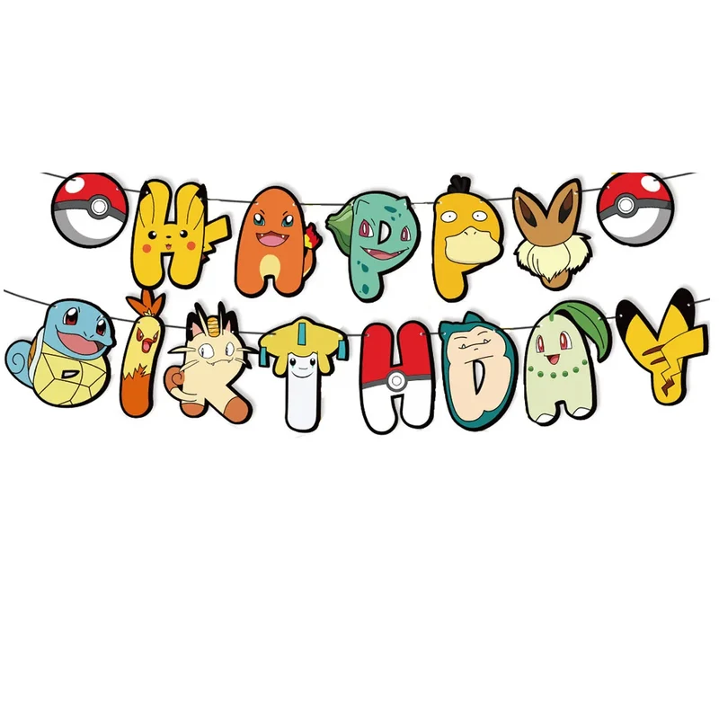 Décorations d'anniversaire pour enfants Pokémon - assiettes, tasses, bannières, nappes, etc.
