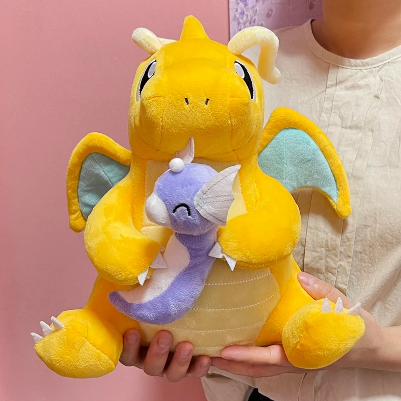 Adorable peluche Pokémon Dragoran Dracolosse avec Minidraco (environ 27 cm)