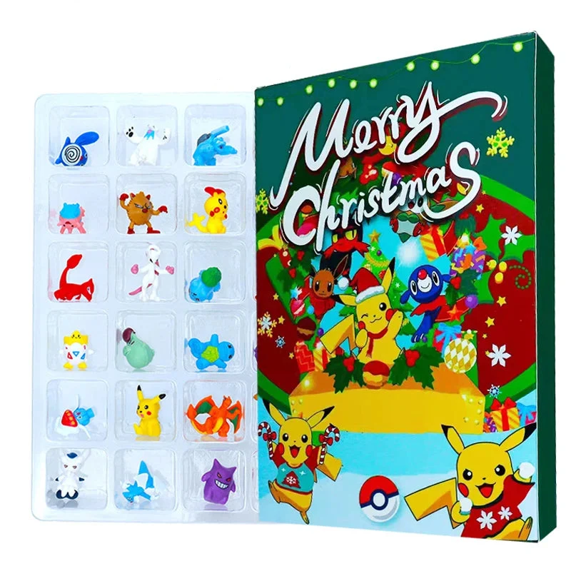 Calendrier de l'Avent Pokémon Pikachu avec motif Joyeux Noël vert