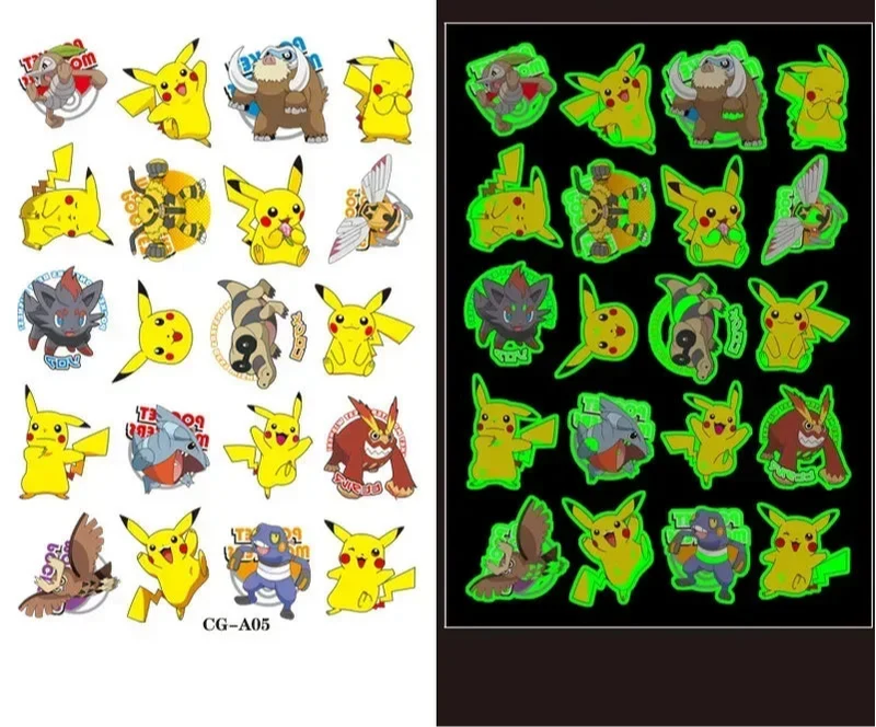 Autocollants de tatouage lumineux Pokémon pour enfants - Brille dans le noir
