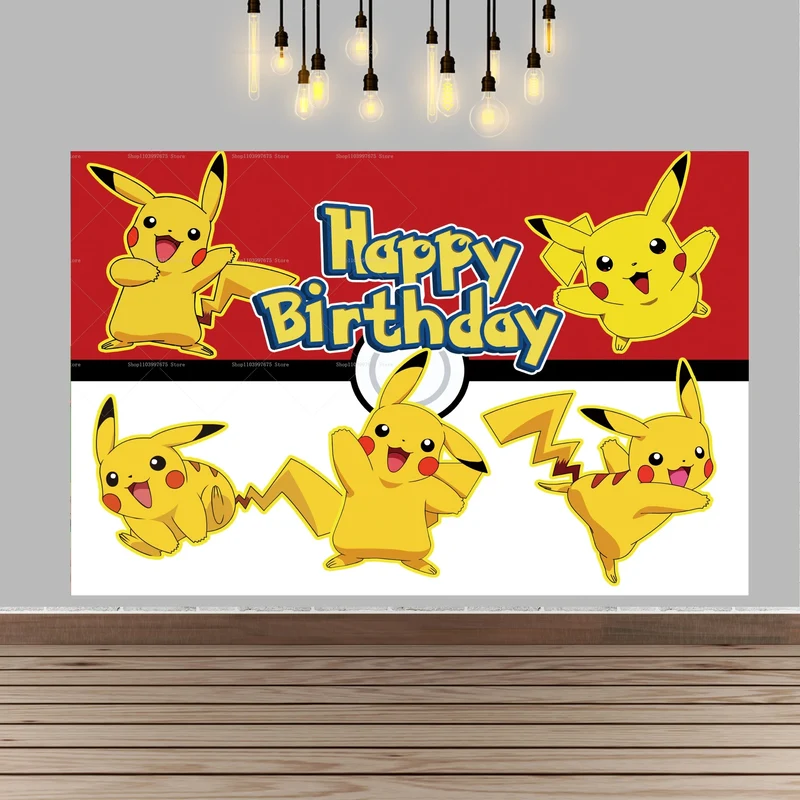 Décoration de fond de bannière d'affiche de grande taille pour anniversaire d'enfants Pokémon Pikachu