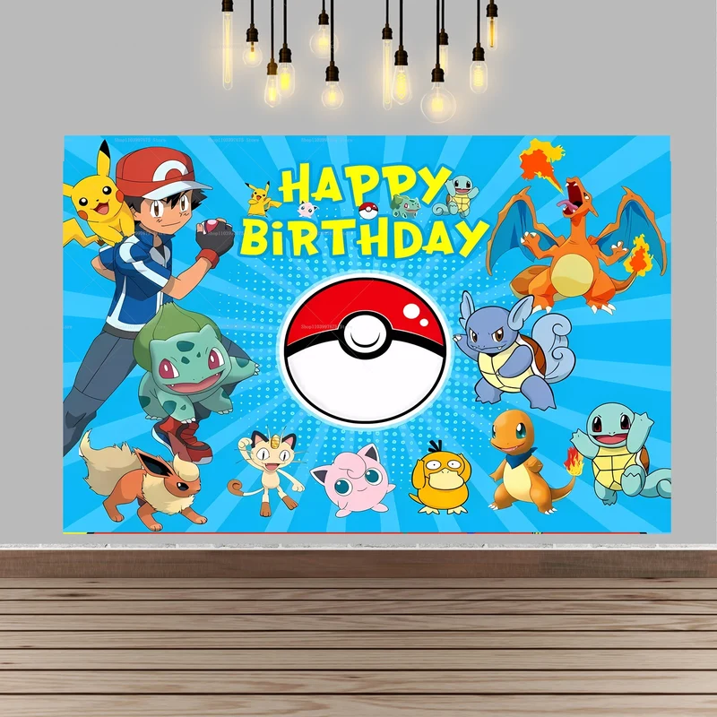 Décoration de fond de bannière d'affiche de grande taille pour anniversaire d'enfants Pokémon Pikachu
