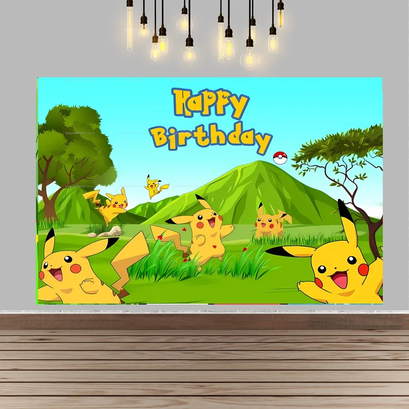 Décoration de fond de bannière d'affiche de grande taille pour anniversaire d'enfants Pokémon Pikachu