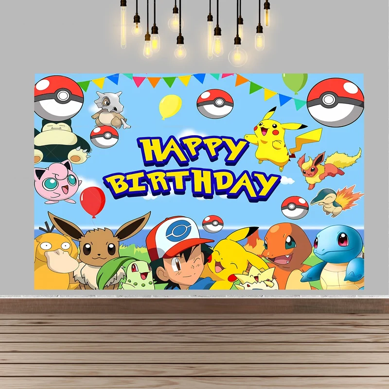 Décoration de fond de bannière d'affiche de grande taille pour anniversaire d'enfants Pokémon Pikachu