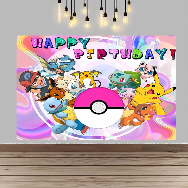 Décoration de fond de bannière d'affiche de grande taille pour anniversaire d'enfants Pokémon Pikachu