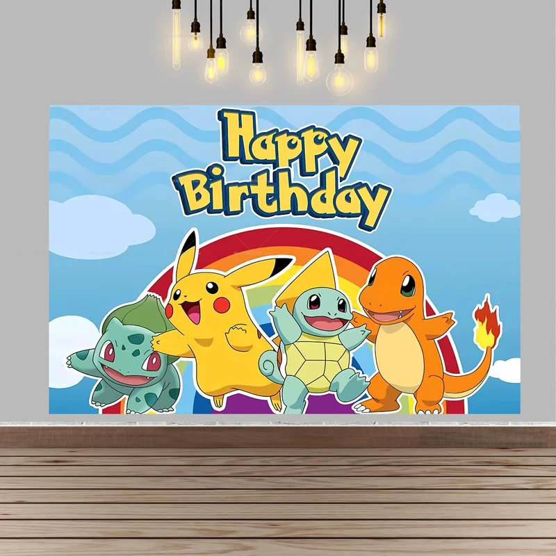 Décoration de fond de bannière d'affiche de grande taille pour anniversaire d'enfants Pokémon Pikachu