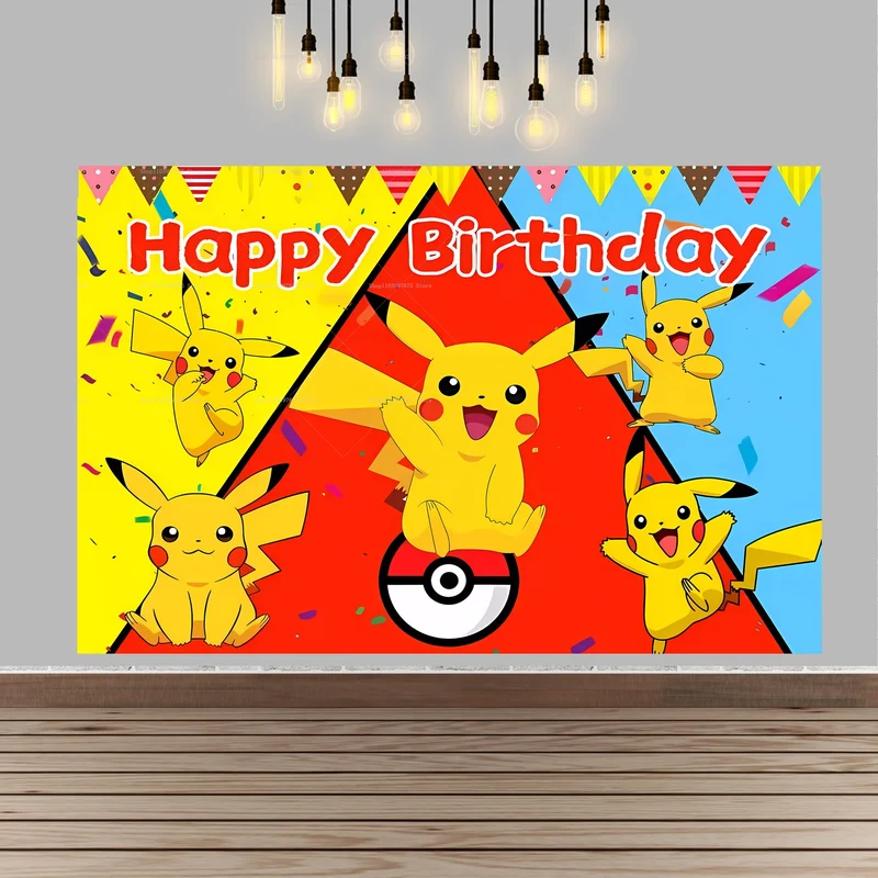 Décoration de fond de bannière d'affiche de grande taille pour anniversaire d'enfants Pokémon Pikachu