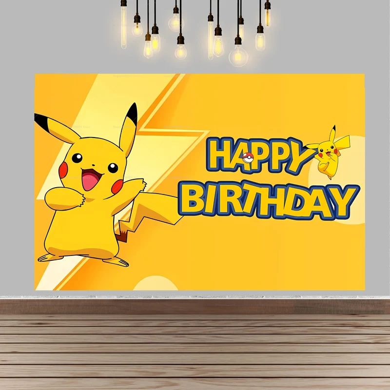 Décoration de fond de bannière d'affiche de grande taille pour anniversaire d'enfants Pokémon Pikachu
