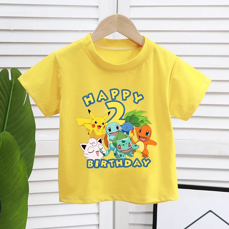 T-shirt Pokémon jaune « Joyeux anniversaire » avec âge pour enfant
